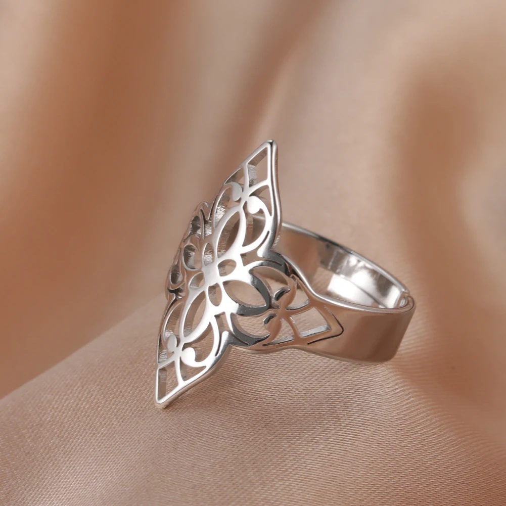 COOLTIME Celtics Knot Blume des Lebens Ring für Frauen Edelstahl Filigrane Blume Verstellbare Ringe Schmuck Paar Geschenk – Detail 9