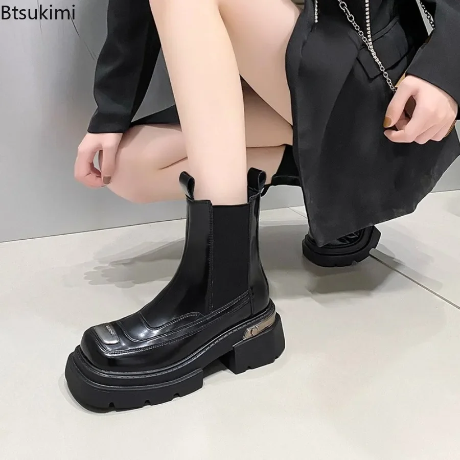 New 2024 Women\'s Flats Ankle Boots Chelsea Boots Winter Platform Designer Gladiator Motorcycle Boots Women Square Toe Goth Shoes