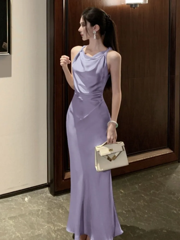 Sukienka damska Ele Satin Wrap Dr, letnia, wyszczuplająca, z trenem, elegancka, piękna, z wiązaniem, z paskiem, o średnim stanie.