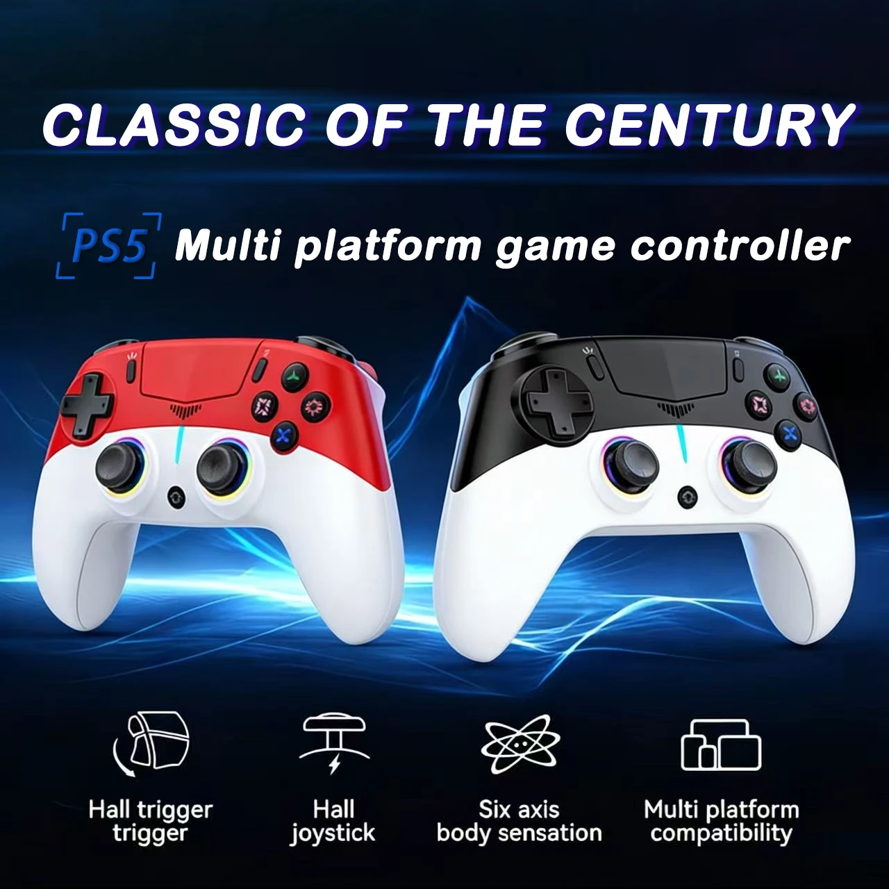 2026 new PS5 controller with cool lighting features, macro functions, and microphone functionality, perfectly compatible with PS