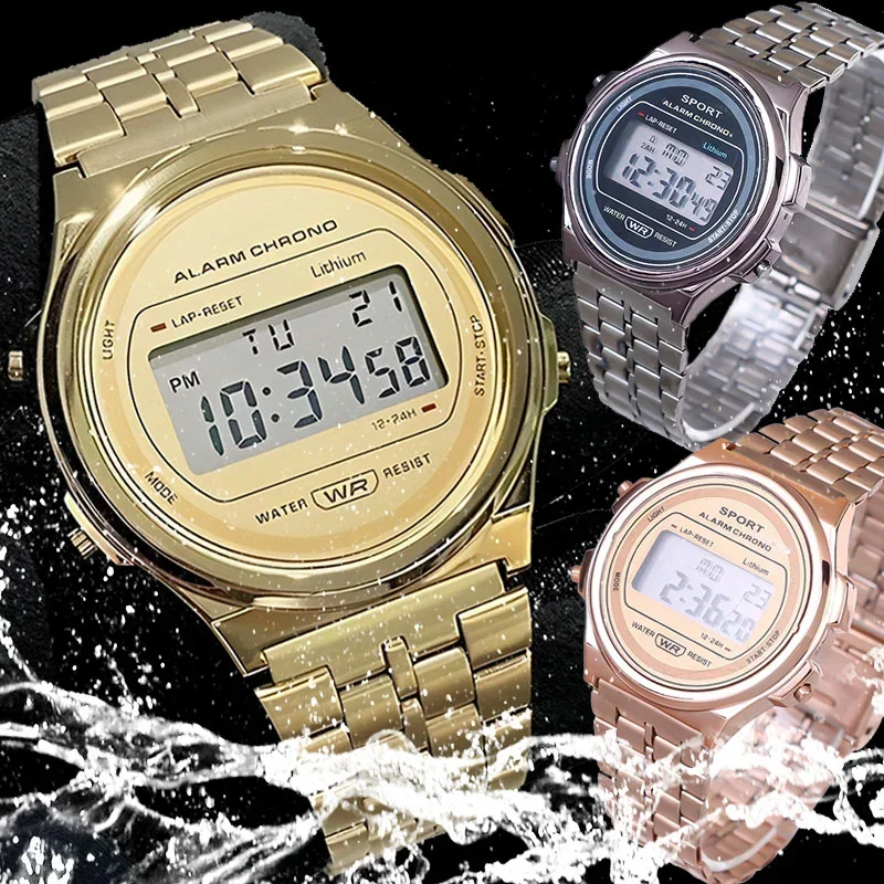 Fashion Steel Strap Men Watch Vintage LED Digital Sports Waterproof Watches for Women Electronic Wrist Band Clock Wristwatches