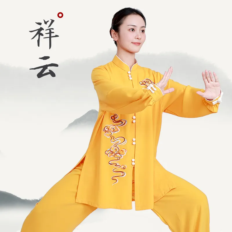 Martial Arts New Eight-Section Brocade Long Tai Ji Suit Auspicious Clouds Pattern Tai Clothing for Performance