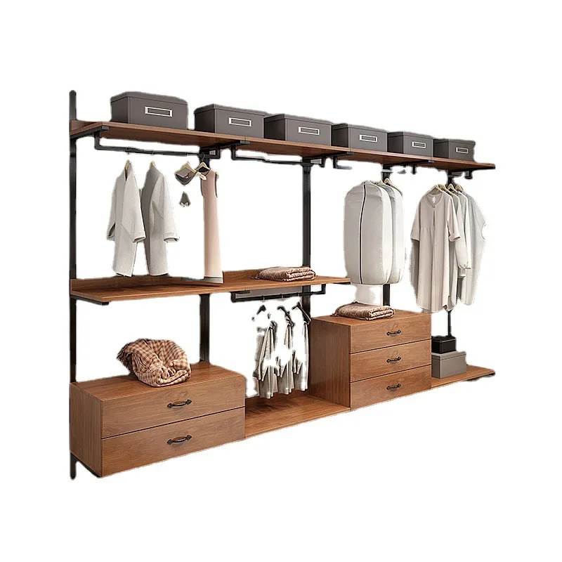 Open wardrobe cloakroom rack, hanging metal hanger bedroom, walk-in wrought iron hanger