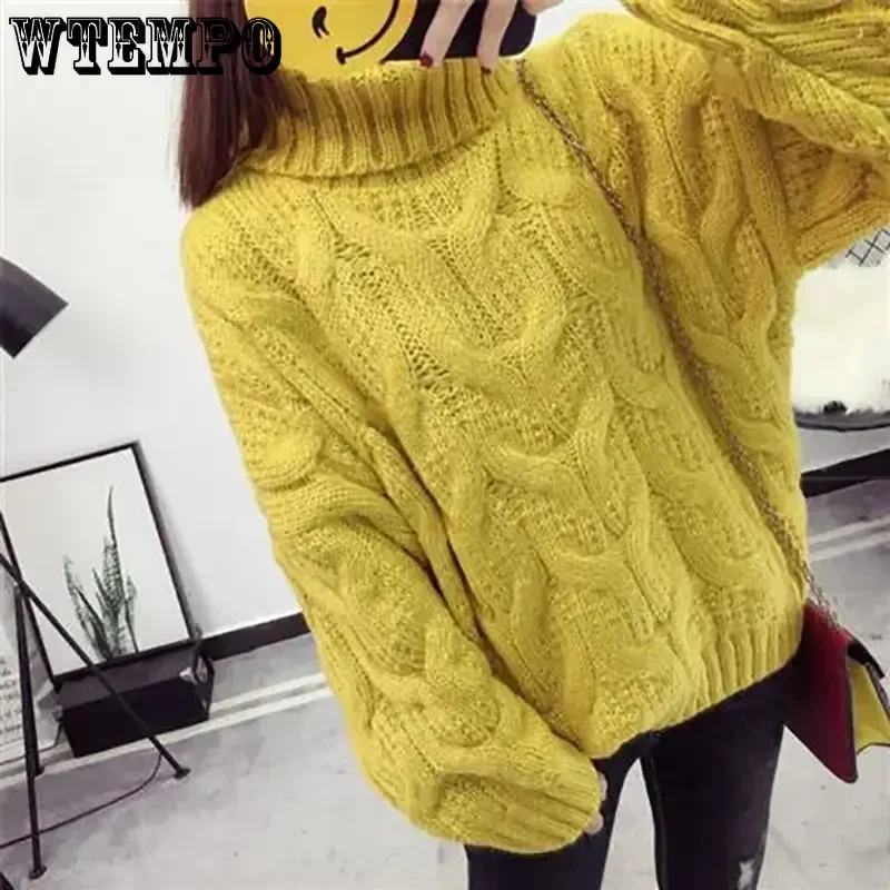 Turtleneck Sweater Women White Casual Loose Pullover Knitted Tops Autumn Winter New Korean Ladies Knitwear Jumper Outerwear