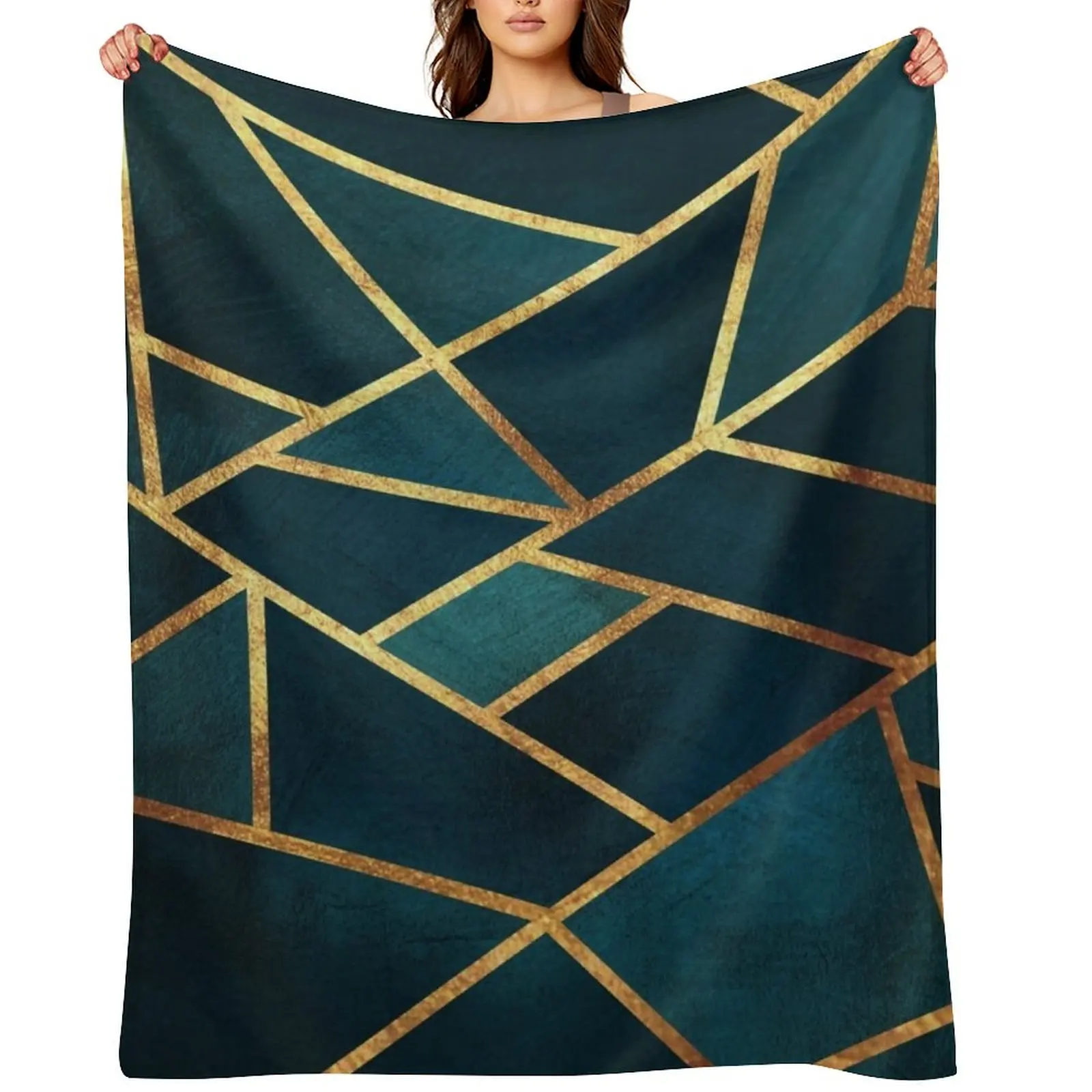 

Midnight Green Gold Stone Geometric Throw Blanket Cute Heavy for babies blankets ands Blankets