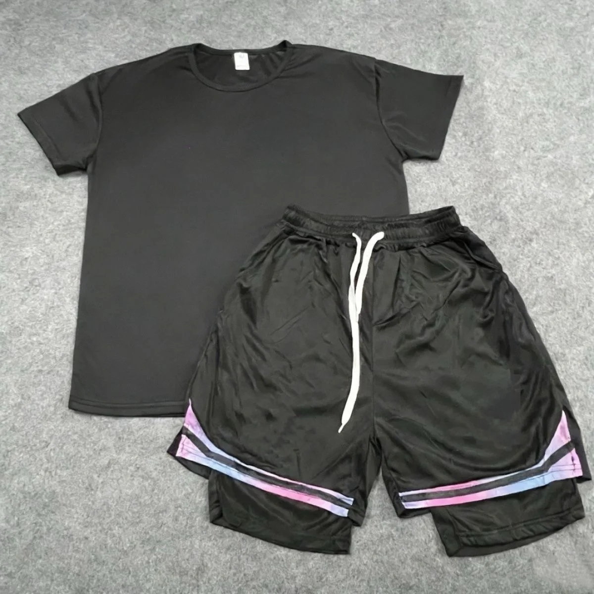 Men's Running Fitness Kit Summer Breathable Quick Dry Short Sleeve round Neck Marathon Athletic Training Shorts Sportswear