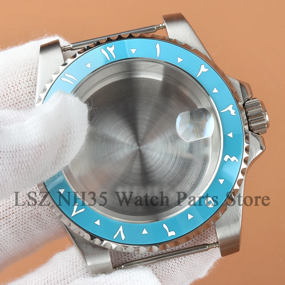 Boîtier de montre en verre saphir, 40mm, bleu glace, lunette arabe, pour SUB GMT Seiko nh34 nh35 nh36 nh38, mouvement 28.5mm