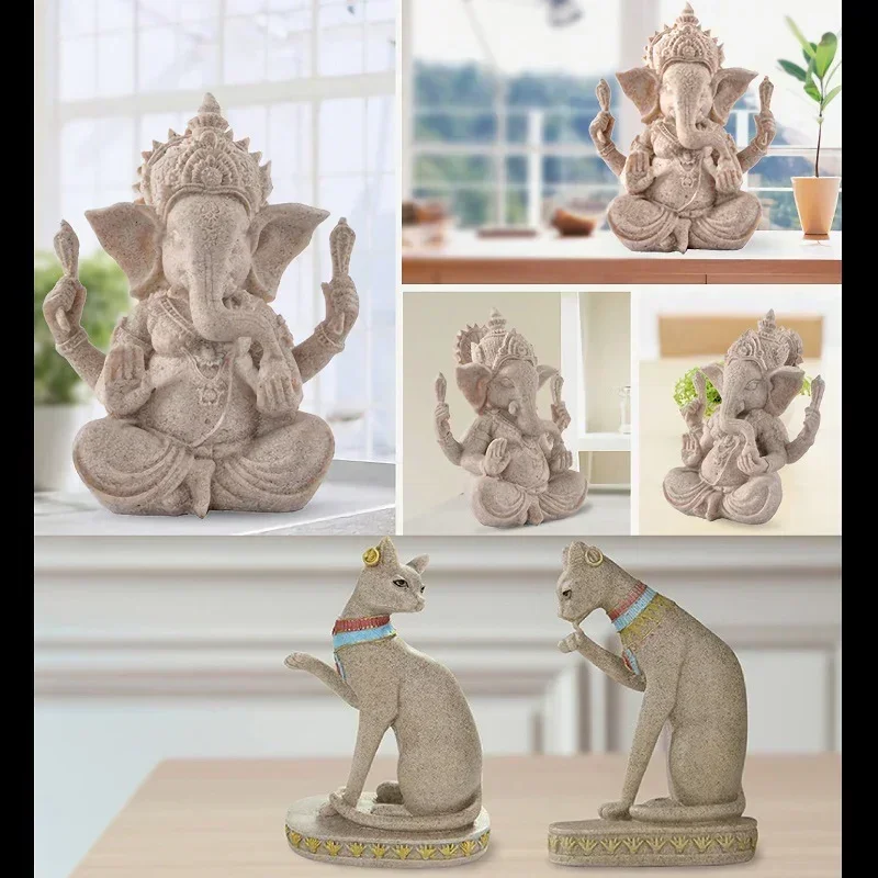 Resin Buddhism Buddha figurines for interior Decoration Sandstone Ganesha figurine Room Decor egyptian decor Cat God Home Decor