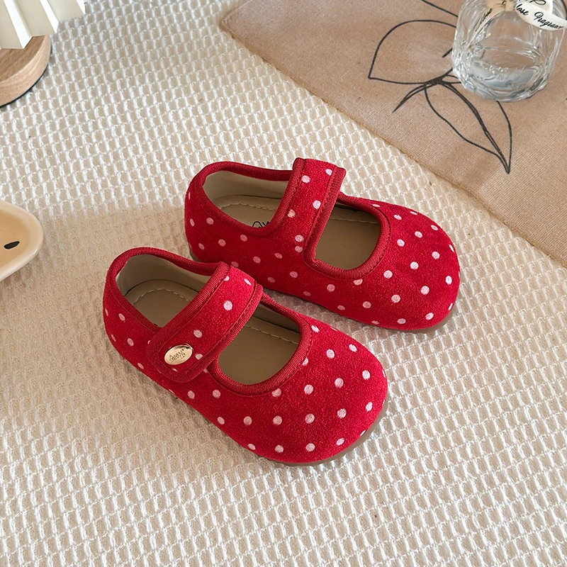 Picture 4: Girls Polka Dot Mary Jane Shoes 2026 New Autumn Kids Vintage Princess Flat Shoes Round Toe Soft Sole School Dress Shoes For Baby