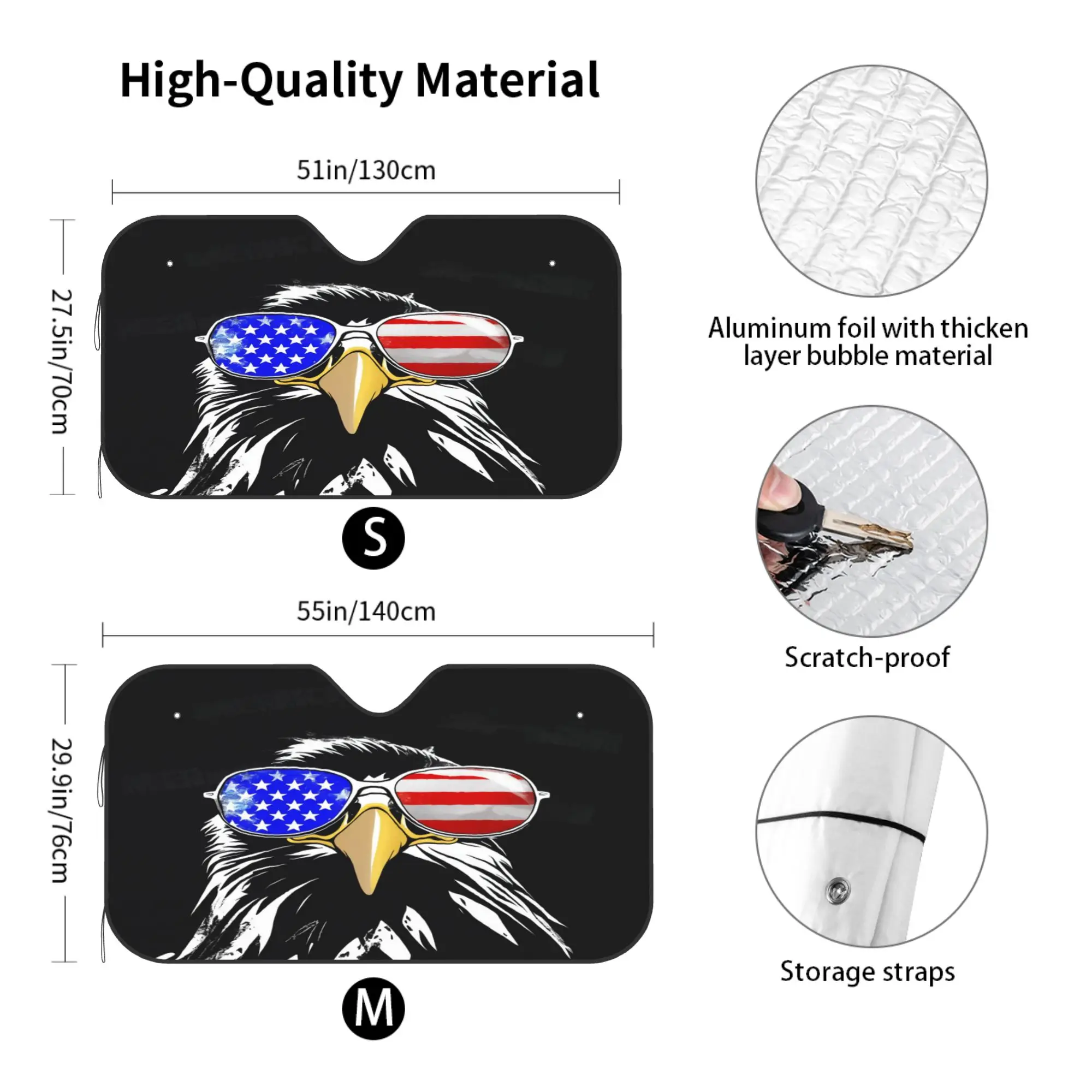 American Eagle Sunglasses Car Windshield Sun Shade UV Ray Reflector Heat Shield Foldable Front Window Sunshade Visor