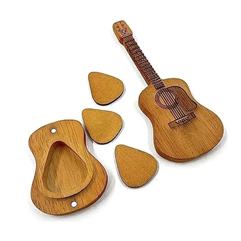 Wooden Guitar Pick Box Wooden Acoustic Guitar Pick Box Handmade Yellow Wood Plectrum Holder Storage Case