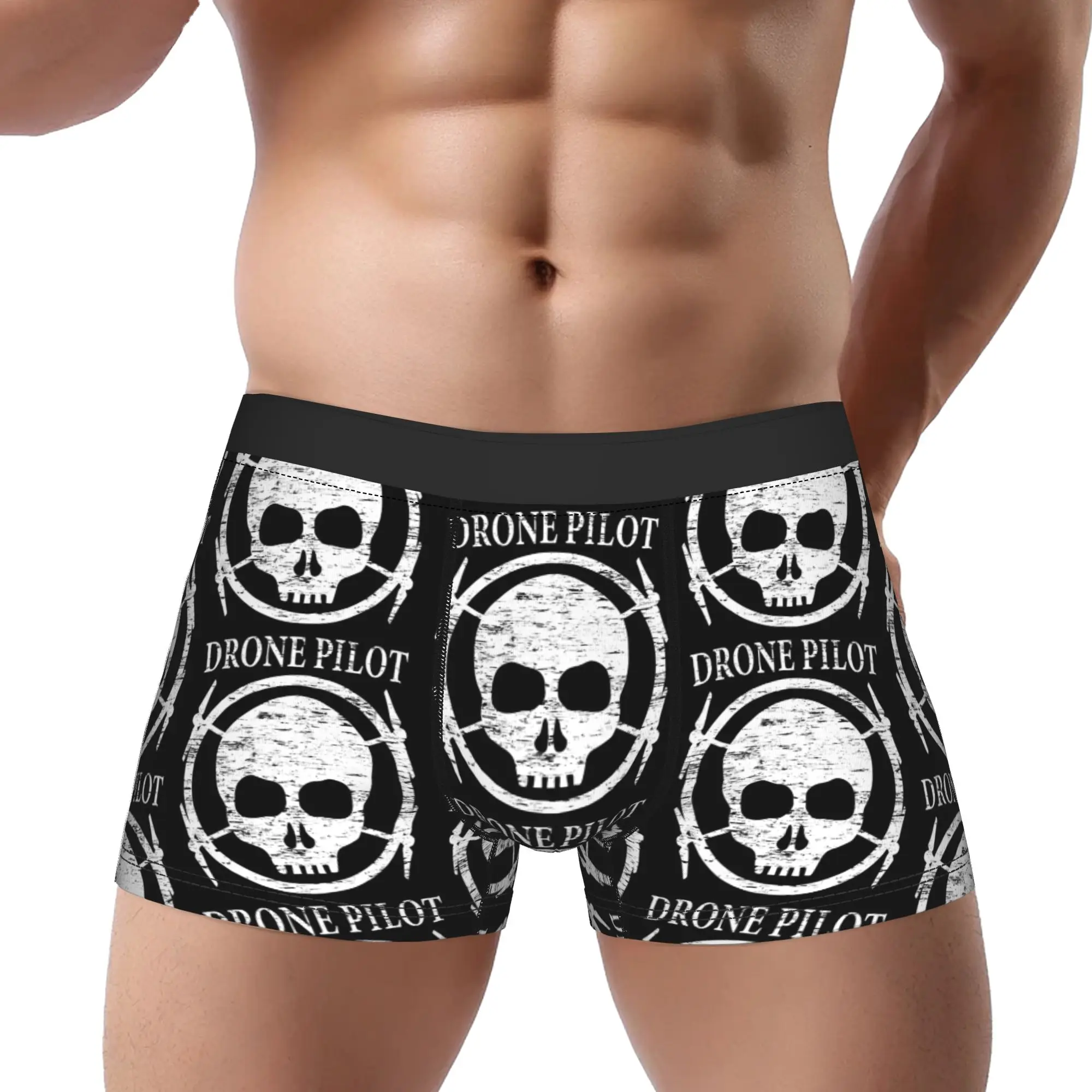 

Мужские трусы-боксеры с принтом Skull Batch Poster Drone Pilot, удобные шорты, мужское нижнее белье