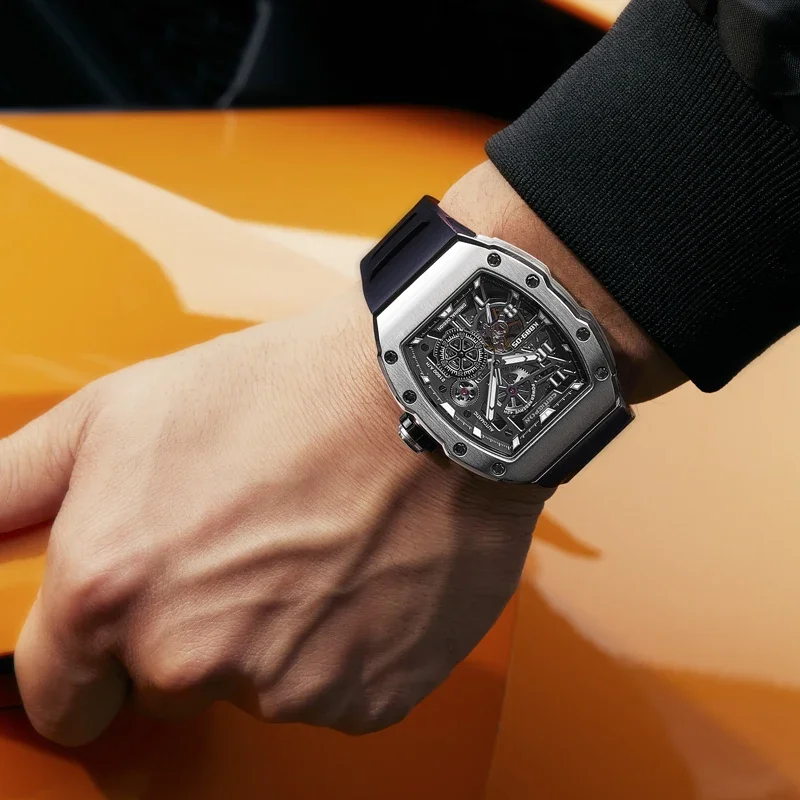 CERIEPON Mechanical Watch Fully Automatic Luminous Men's Model Branded Hollowed Out Wine Barrel Shaped Men's watch 5ATM