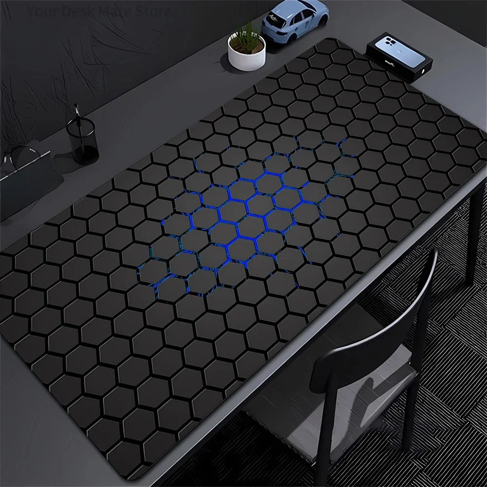 Black Honeycomb Red Accent Gaming Mouse Pad, Geometric Hexagon Pattern Non‑Slip Large Desktop Mat