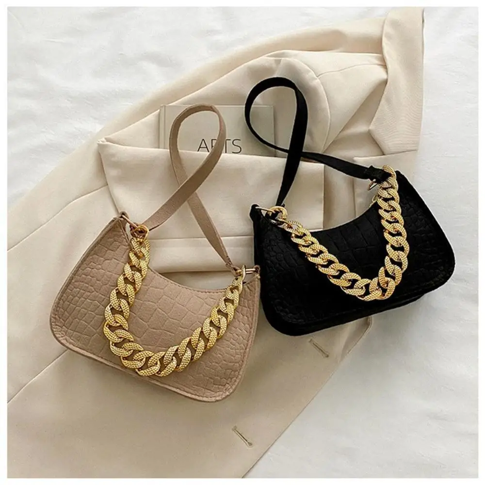 Fashion Women Metal Chain Underarm Bag Lady Handbag Elegant Brand Clutch Purse Imitation Metal Chain Retro Green Felt Handbags