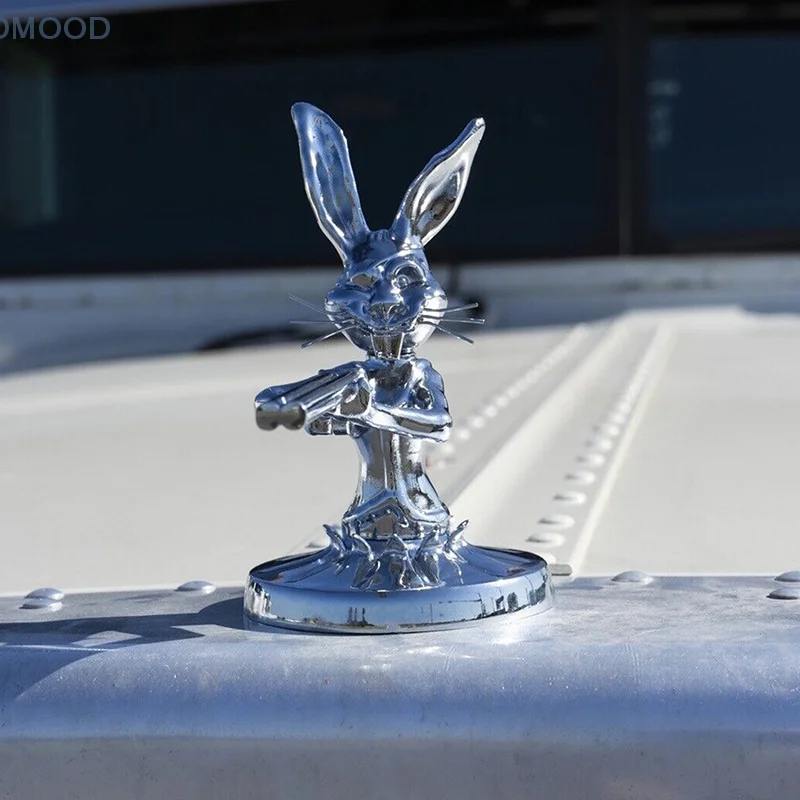 Metal Rabbit Sculpture Creative Metal Bunny Figurine Car Hood Ornament Indoor Outdoor Decorative Emblem Collectible Figurines