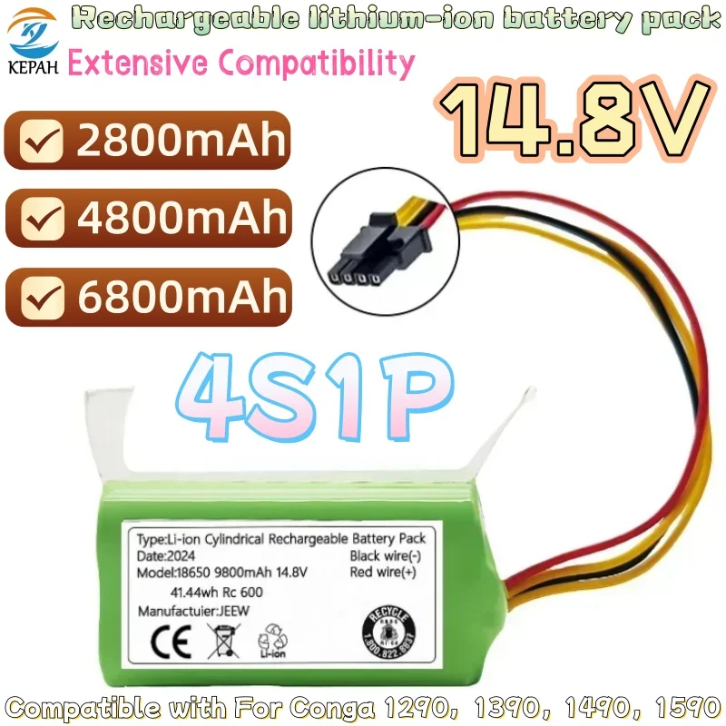 Premium 4S1P 14.4V 9.8Ah Li-ion Battery Compatible with Cecotec Conga 1290 1390 Genio Deluxe 370 Gutrend Echo 520 Vacuum Cleaner