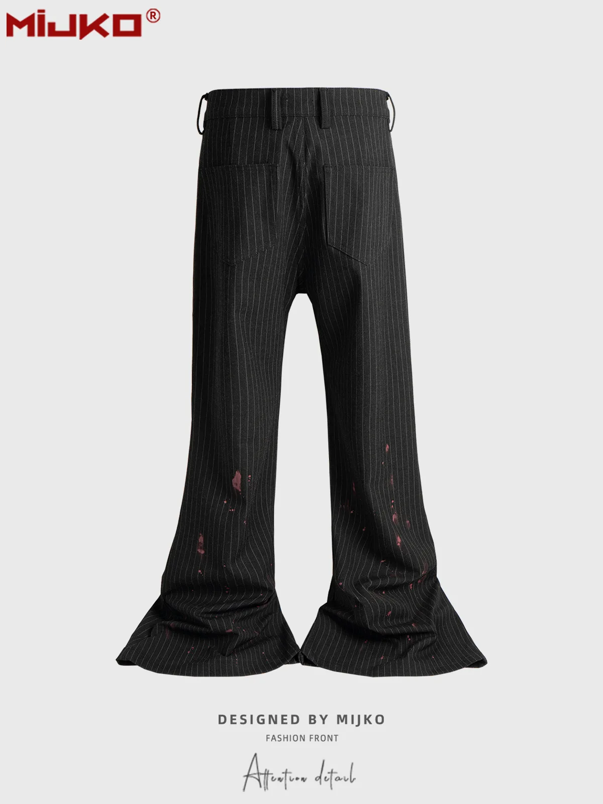 MIJKO 남성과 여성 스트라이프 플레어 바지 패션 긴 바지 혈액 얼룩 잉크 정장 바지