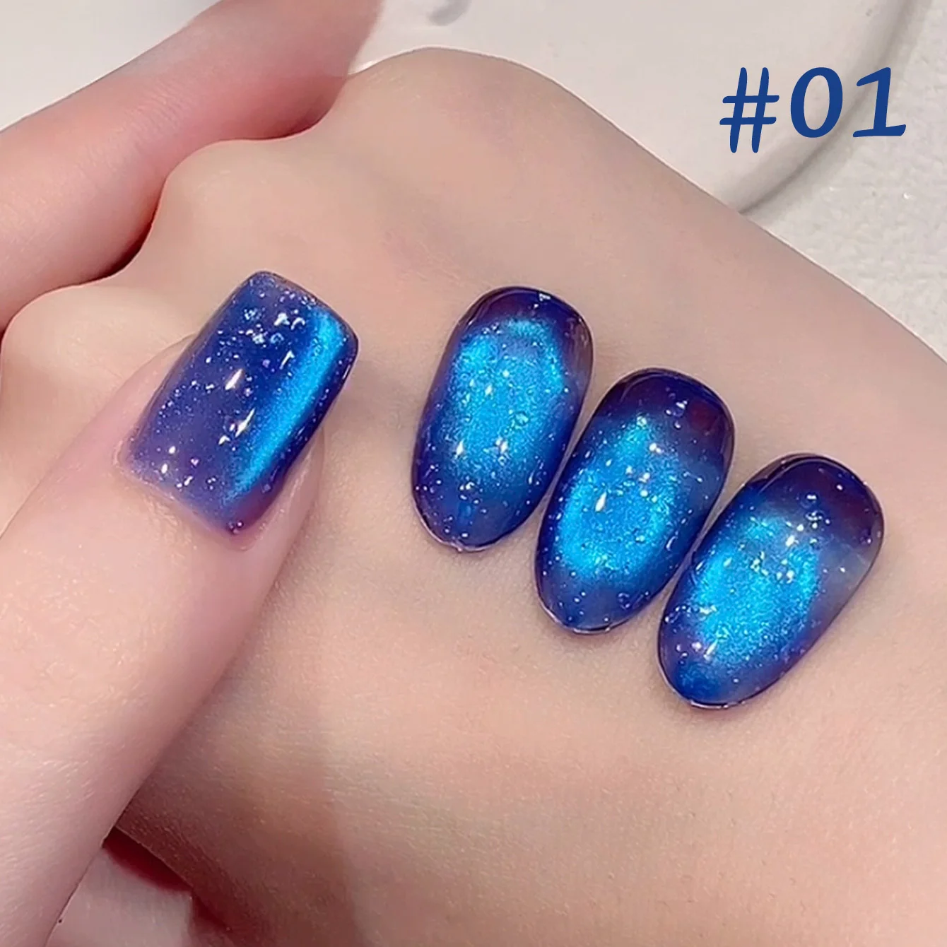 1 Stück WS Herbst Winter High-Density Sparkling Blue White Glass Bead Cat's Eye Gel Nagellack 2025 Y2K Nägel Super Flash Nail Art