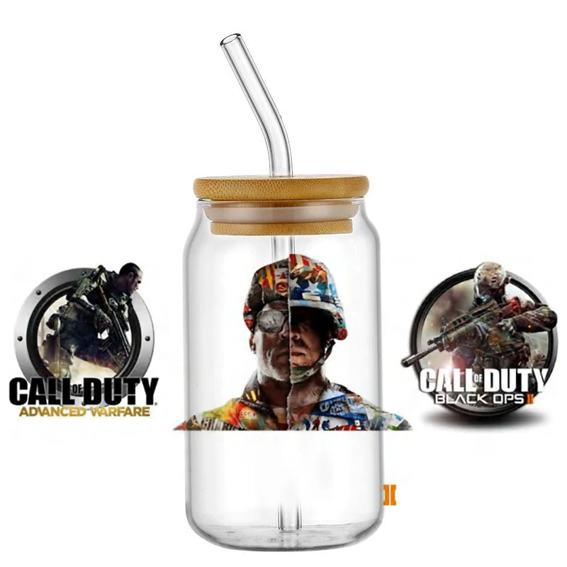 Shooting Game Call of Duty Pattern UV DTF Sticker For 16oz Cups Can Wrap Transfer Sticker Custom Labels DIY Logo Self Adhesive