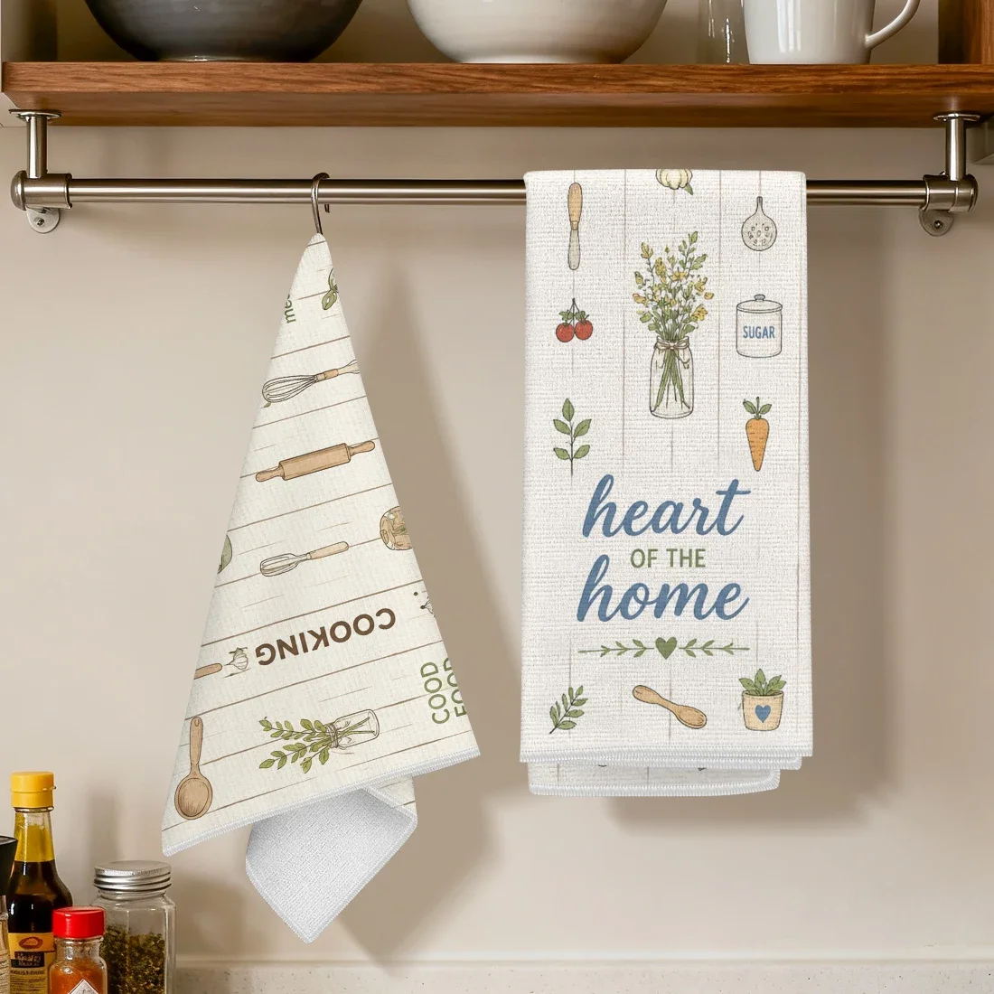 2pcs Set Kitchen Towels Retro Kitchenware DesignHand Towels Christmas Decorations For Home Noel Dish Towels Gifts