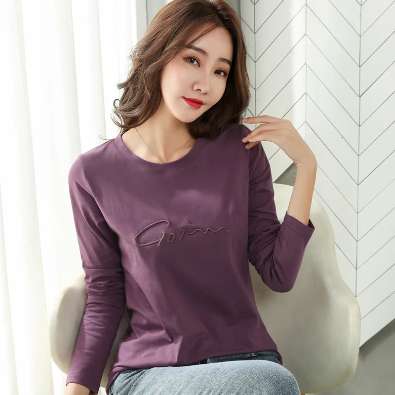 New Long Sleeve T-shirt Cotton Ladies Winter Tops Solid Color Chic Woman Tshirts Casual Women\'s T-shirts Ropa Mujer