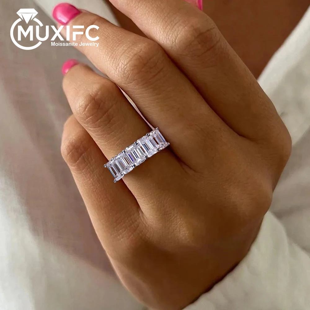 

MUXIFC 4*6mm Emerald Cut Full Moissanite Rings D Color Lab Diamond With GRA Certifucate S925 Silver Wedding Band Jewelry Gifts
