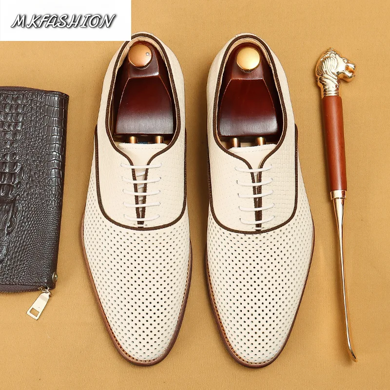 Fashion Men's Business Formal Shoes Hollow Breathable Slip On Flats Casual Footwear
