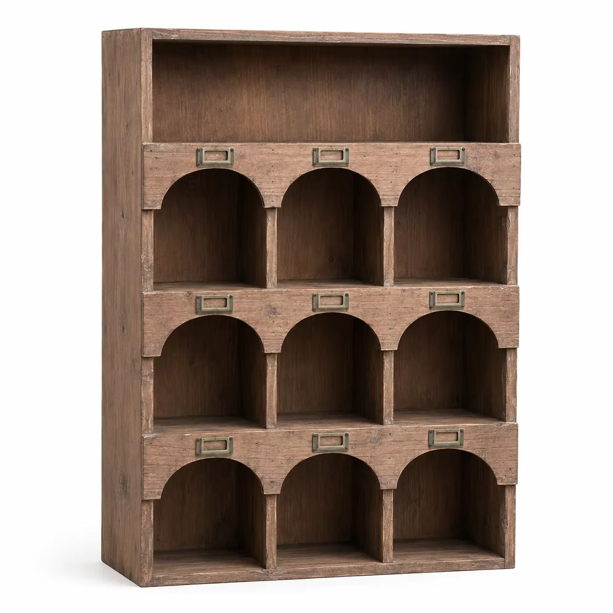 Handmade Rustic Solid Wood Wall Cabinet 9-Cubby Display Shelf Vintage Tabletop Organizer for Home Garden Decor