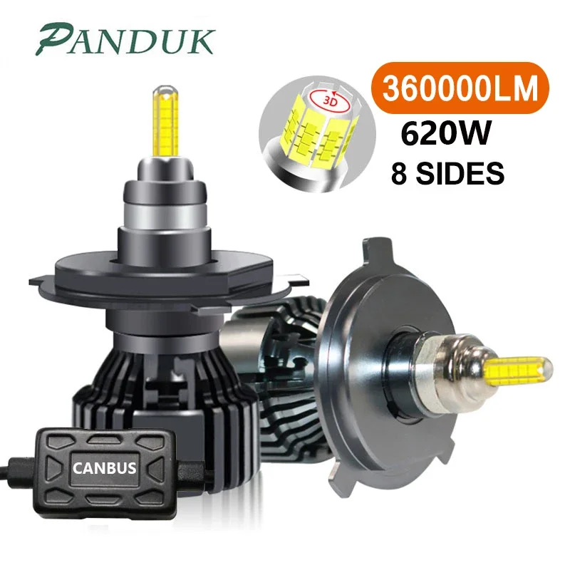 PANDUK Car Headlight Bulb H4 H1 360000LM 620W Canbus 360 H7 LED HB3 HB4 9012 HIR2 D1S D2S Led H11 9006 9005 Fog Lamps 6000K 12V