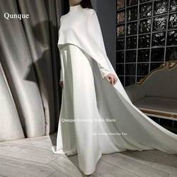 Qunque Elegant Customized Muslim Wedding Dress Formal Prom Gowns Cape High Neck Bridal Gown Arabic Bespoke Bride Evening Dresses