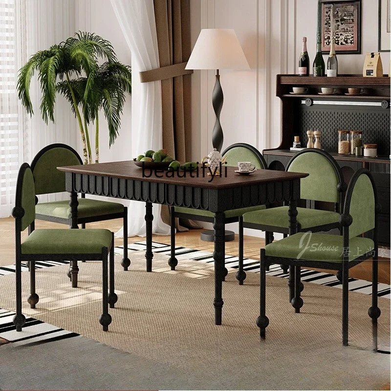 Q132 French pure solid wood dining table chairs restaurant antique rectangular American 1.4 meters 1.6 meters rice table househo