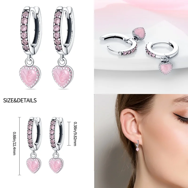 Valentine\'s Day 925 Sterling Silver Women\'s Shiny Pink Zircon Bow Spring Bouquet Earrings Suitable Fit Party Exquisite Jewelry