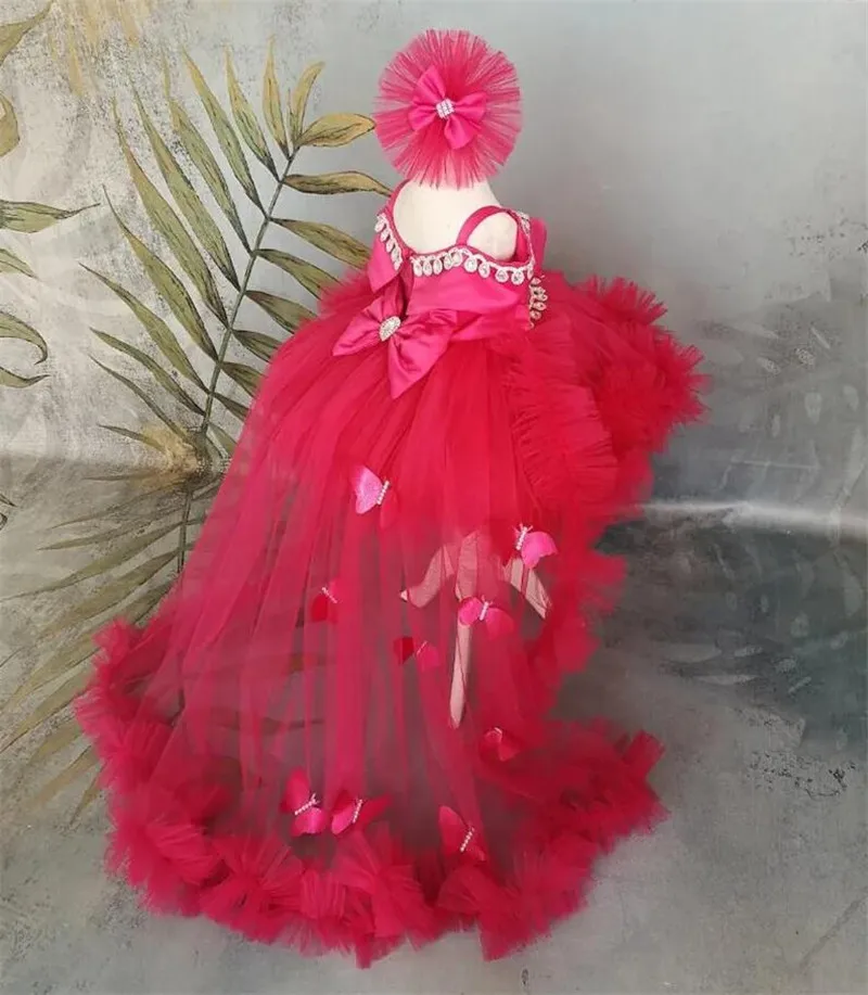 

Red Birthday Dress with Detachable Train for Baby Girls 3D Butterflies Prom Gown Girls Party Dresses Baptism Gift 12M 24M