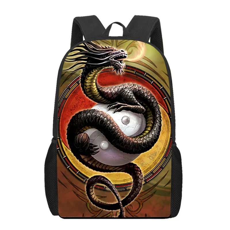 Estilo chinês dragão impresso mochila, saco para laptop, mochila viagem casual, apto para crianças, meninos, meninas, adolescentes, crianças