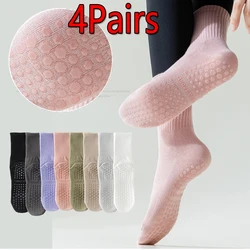 2/4 Pairs Non-slip Yoga Socks Cotton Solid Color Mid-tube Pilates Socks Gym Floor Indoor Fitness Sport Silicone Socks