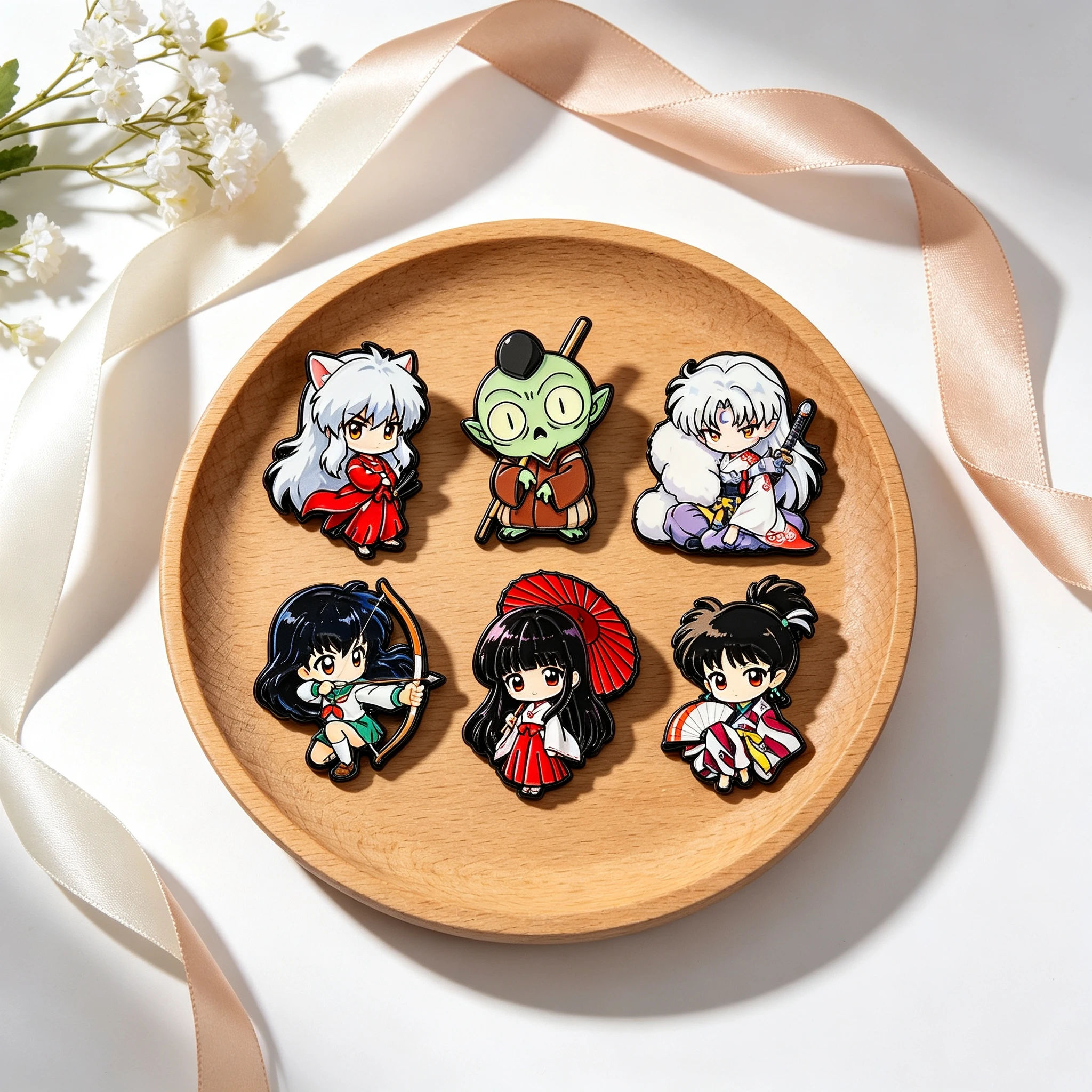 6Pcs Japanese Style Character Brooch Set, Ancient Fantasy Portrait Badges, Trendy Accessories for Bags Jackets, Cute Collectible