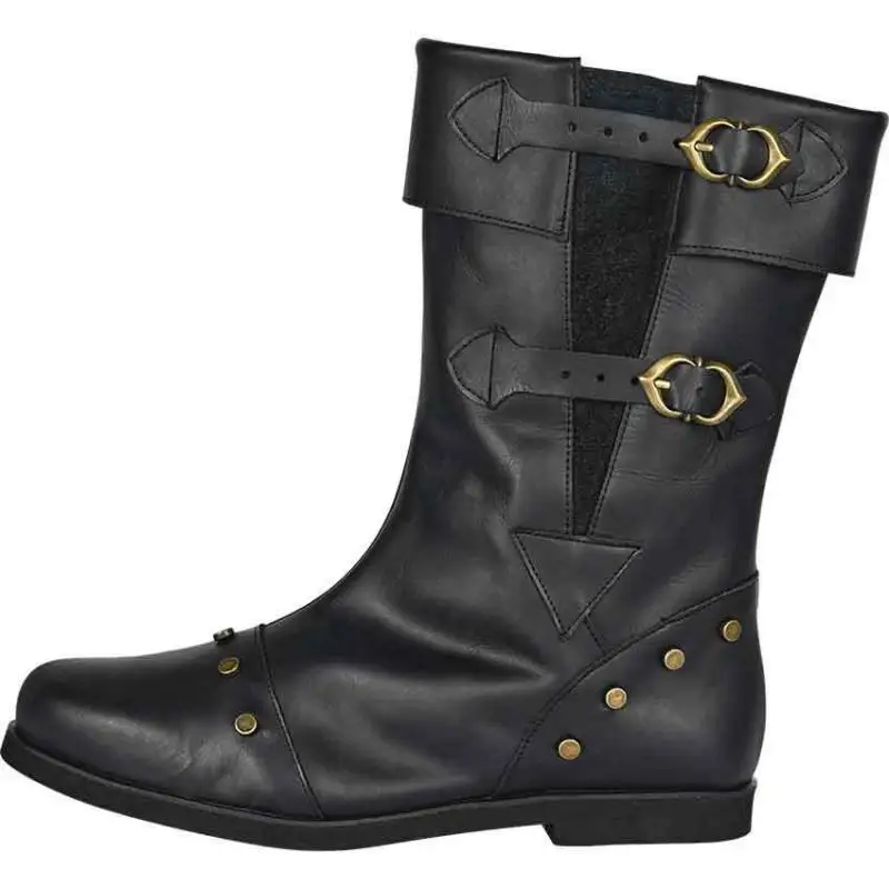 Herren Retro PU-Leder Halbhohe Stiefel mit Nieten und Schnallendetails, Lässiges Design, Klobige Sohle, Casual Outdoor Western-Stiefel – Detail 8