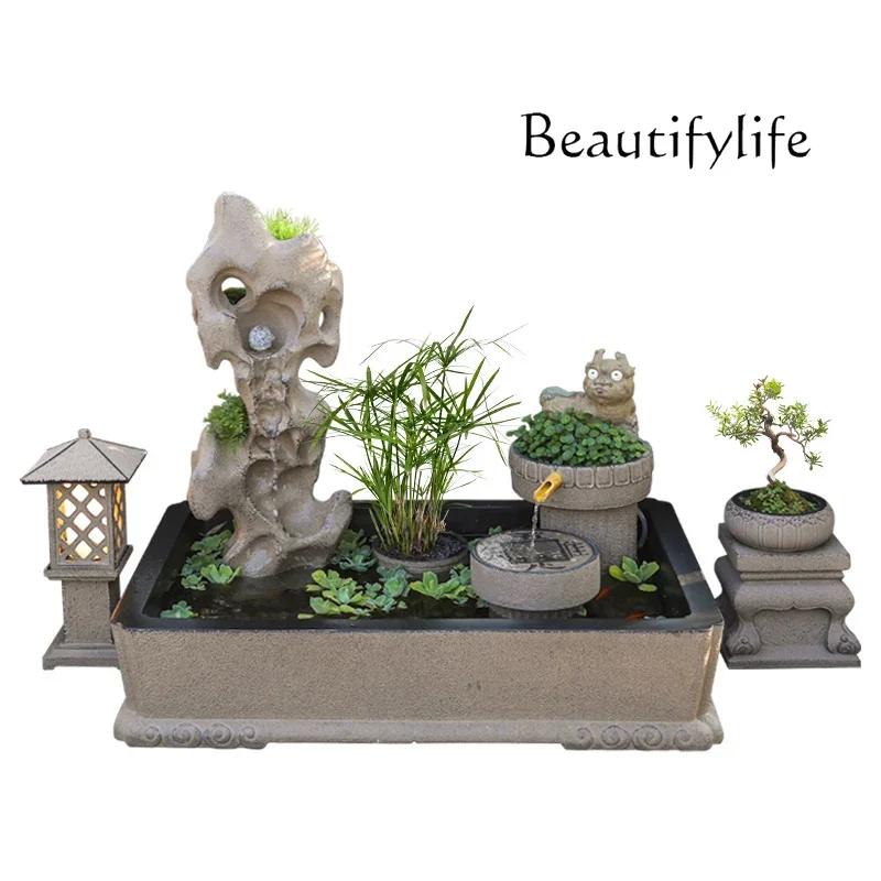 

S New Chinese-style Courtyard Garden Flowing Fish Pond Decoration Landscaping Rockery Arrangement Terrace Water Feature Ornament