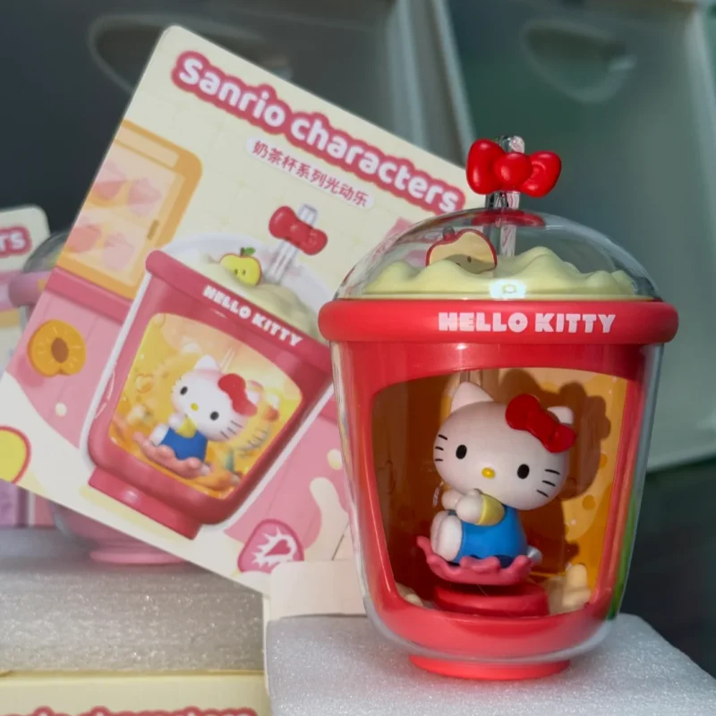 

New Original Trendy Blind Box Sanrio Milk Tea Cup Series Light Dynamic Happy Kitty Handmade Model Ornament Birthday Gift Toy