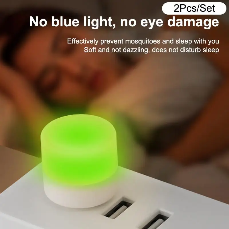 2pcs LED Mosquito Repellent Light Creative Portable USB Night Light Home Bedroom Mini Eye Protection Light High Quality