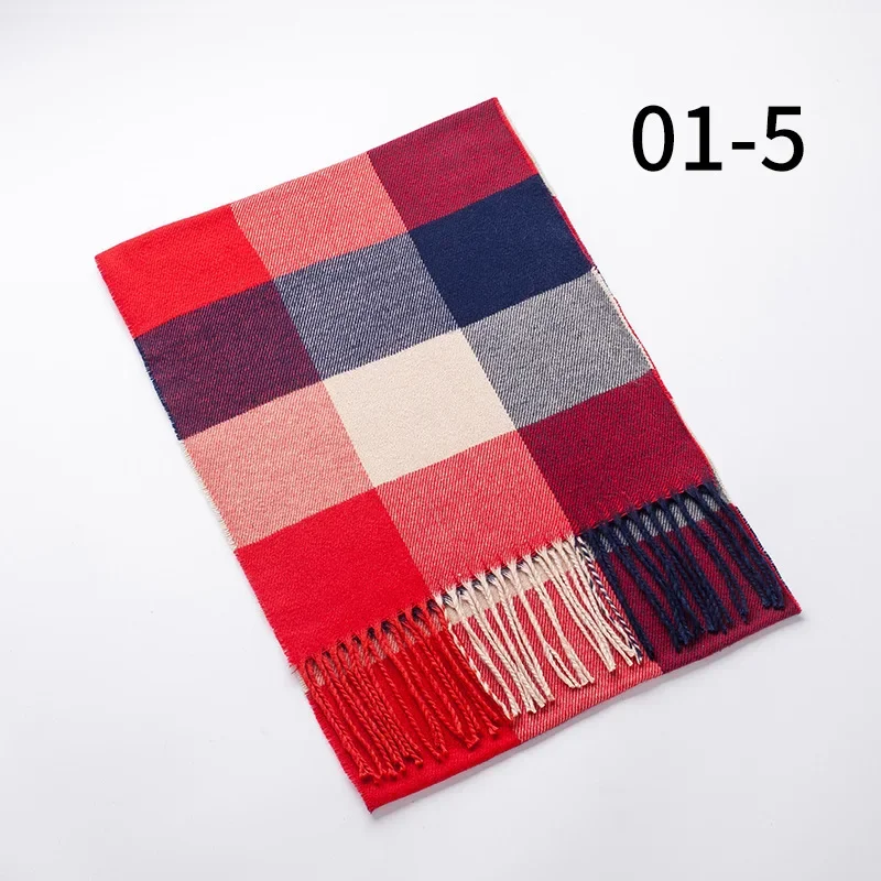 Autumn Winter Plaid Tassel Scarf, Soft Thick Cashmere Feel Blanket Shawl Wraps, Warm Scarves for Women Men 190x30cm