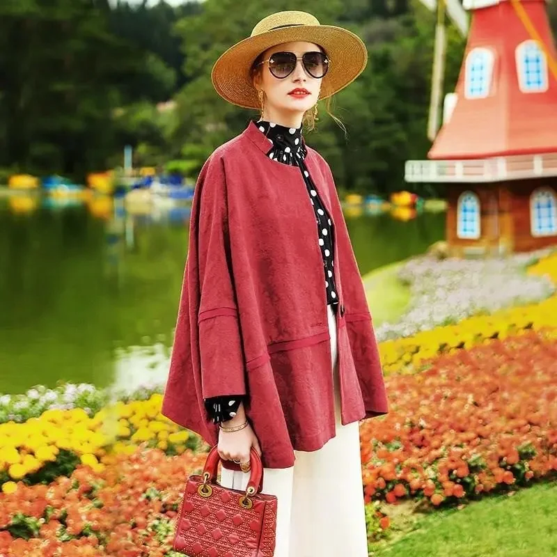 Fashion Trend Small Ccoat Women 2023 New Autumn Clothing Loose With Red Nine-Point Sleeve Coat Cardigan Outside To Match