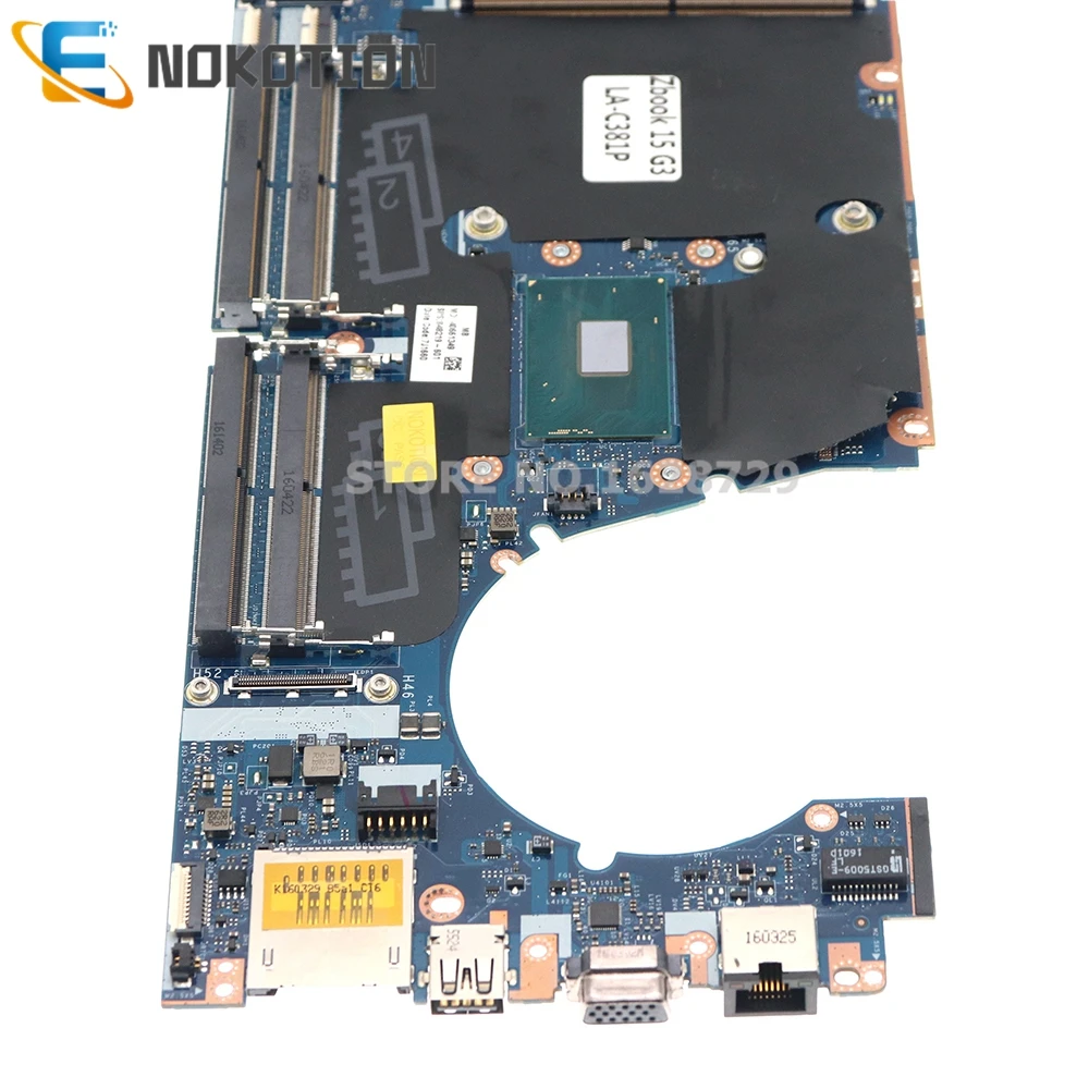 NOKOTION For HP Zbook 15 G3 PC Motherboard SR2FQ I7-6700HQ CPU with graphics slot APW50 LA-C381P 848219-601 848219-001