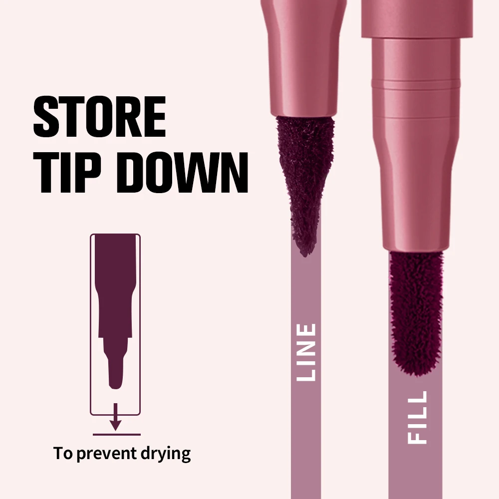 Langdurige Lip Contour Lip Stain 2-in-1 Veegvast Lip Liner Pencil Ultra Gepigmenteerd Dubbelzijdig Ontwerp Non-stick Cup Make-up