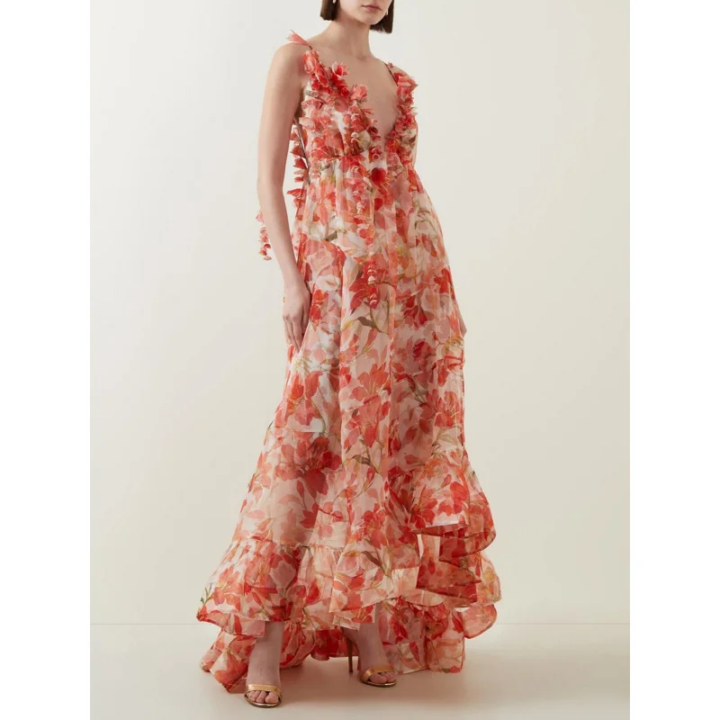

2025New Spring and Summer off--ShoulderVWomen's Off-Shoulder Printed Fairy Long Elegant Evening Dress with Flared Hem