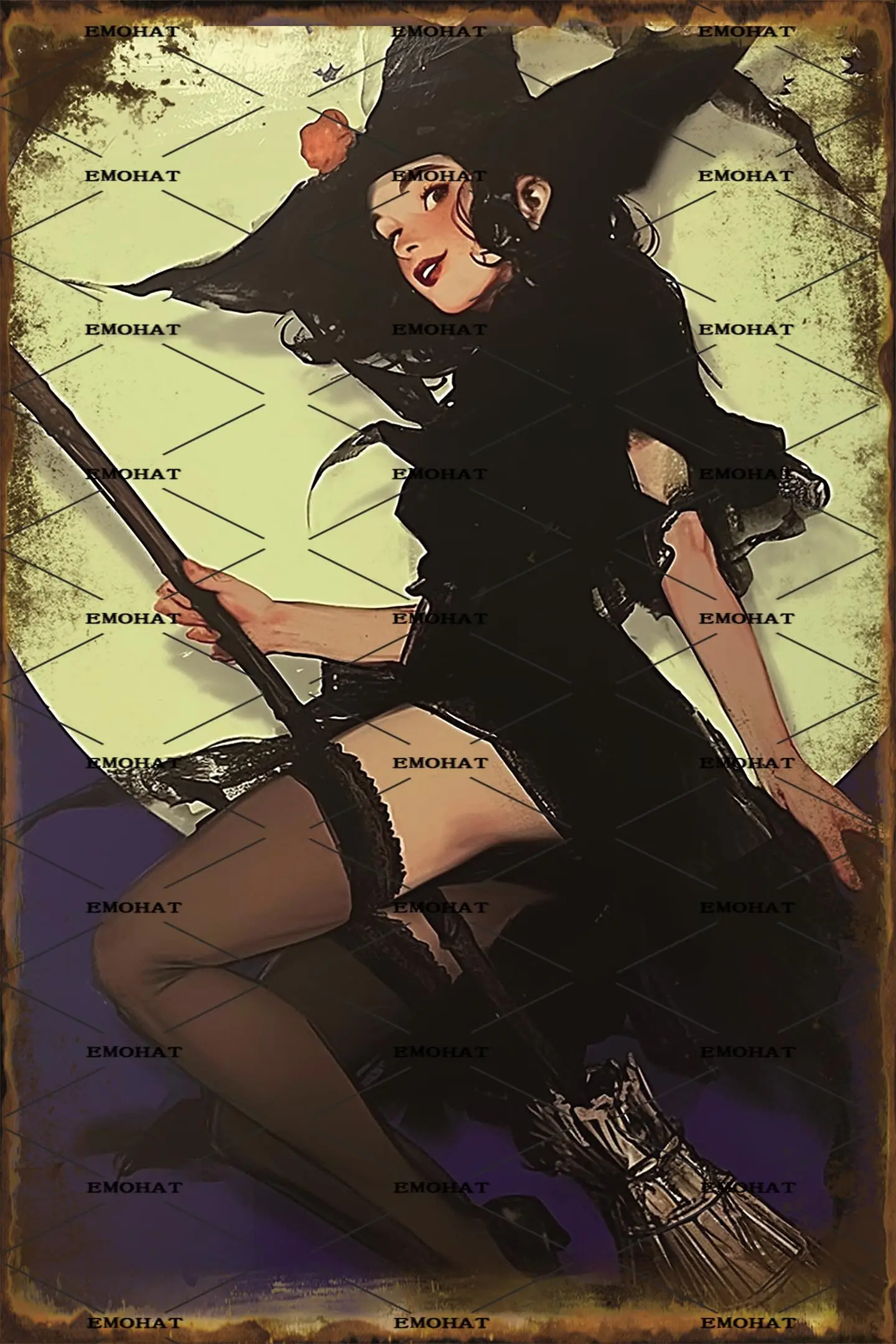 EMOHAT Wicked Witch Halloween Tin Sign Broom Witch Funny Witchery Wall Decor Art Aluminium Iron Painting Home Decor Bedroom Kitc