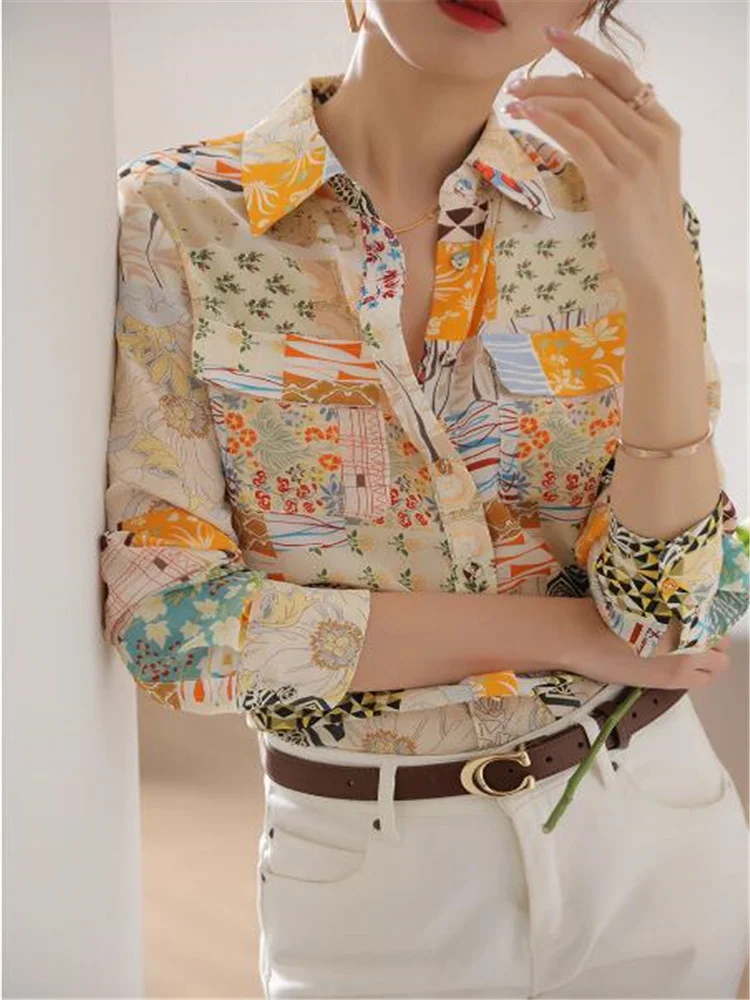 

Fashion Chiffon Shirt Woman Bloses Long Sleeve Shirt For Women Basic Blouses Printed Shirt Office Ladies Button Up Female Shirts