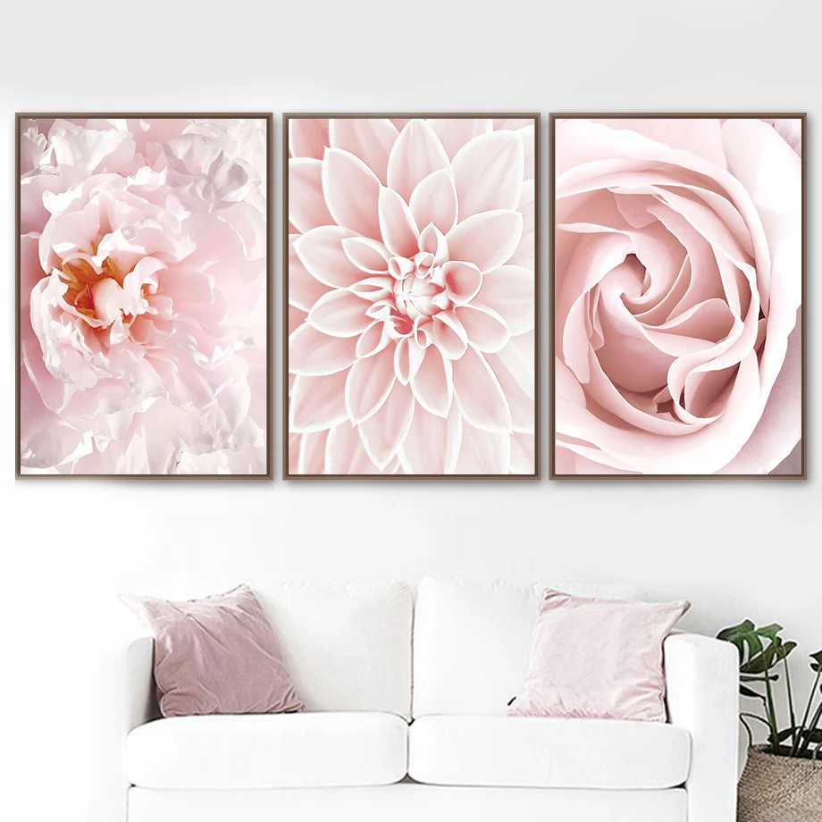 Cherry Blossoms Pink Rose Peony Dahlia Flower Nordic Posters And Prints Wall Art Canvas Painting Wall Picture For Living Room