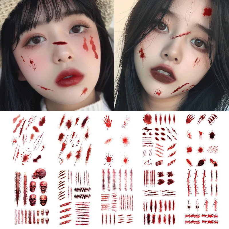 

Halloween Terror Wound Temporary Tattoo Waterproof Realistic Blood Tattoos Injury Scar Tattoo Stickers For Face Hands